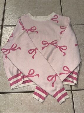 Pink Bow Pattern Crewneck Sweater - Women's